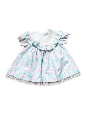 Vintage 90’s Floral Ruffle Dress in Light Blue and Pink Sailor Collar Lace & Bow